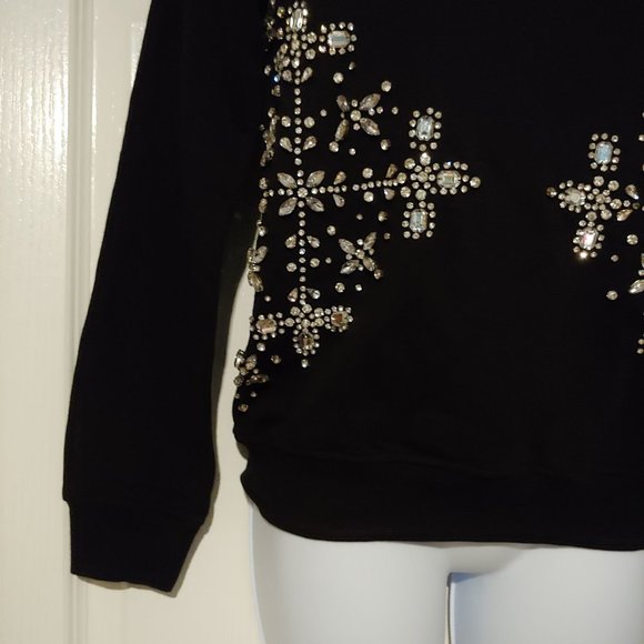 Hemant & Nandita Womens Black Handmade Blingy Sparkly Crystals Sweatshirt XS - Picture 3 of 14